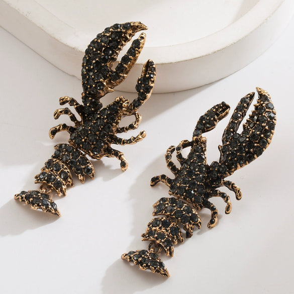 Women's Ocean Series S925 Silver Needle Earrings With Rhinestones And Set With Diamonds Featuring Lobster Dragonfly Crab Designs