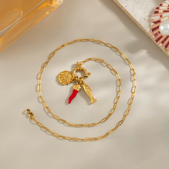 Women's Ocean Style Casual Fish Shell Necklace Stainless Steel Geometric Pattern Electroplated