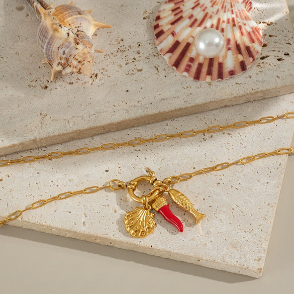 Women's Ocean Style Casual Fish Shell Necklace Stainless Steel Geometric Pattern Electroplated