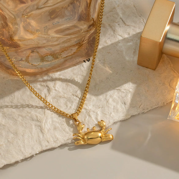 Women's Ocean Style Crab Dolphin Stainless Steel Necklace With Animal Zodiac Pattern And Electroplating Design