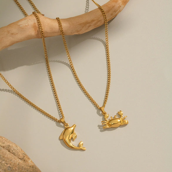 Women's Ocean Style Crab Dolphin Stainless Steel Necklace With Animal Zodiac Pattern And Electroplating Design