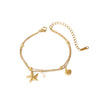 Women's Oceaninspired Stainless Steel Starfish And Scallop Shell Pendant Anklet With Imitation Pearl Doublelayer Chain