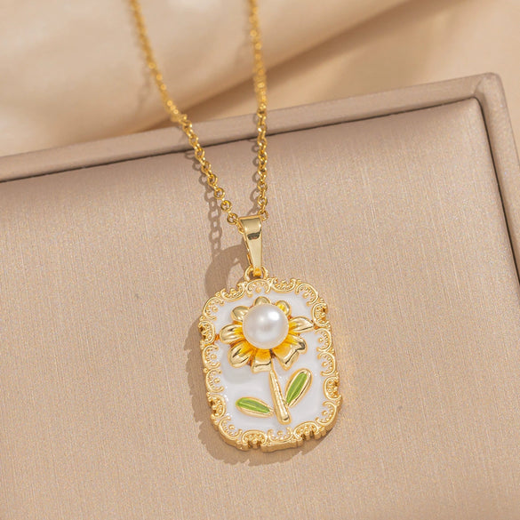 Women's Oil Painting Style Leaf Shaped Necklace Copper Titanium Steel Baroque Elegant Niche Light Luxury French Retro Allmatch Electroplated In Vacuum Furnace