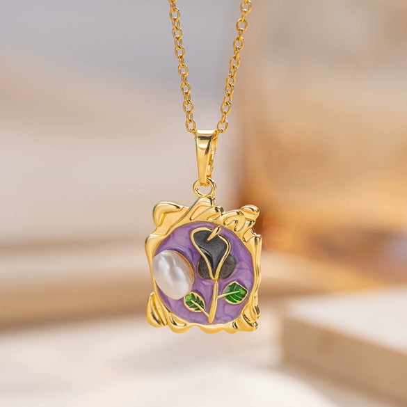 Women's Oil Painting Style Leaf Shaped Necklace Copper Titanium Steel Baroque Elegant Niche Light Luxury French Retro Allmatch Electroplated In Vacuum Furnace