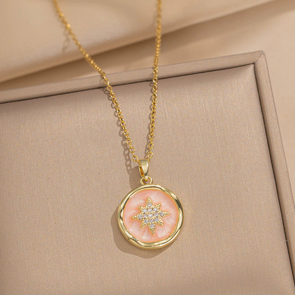 Women's Oil Painting Style Leaf Shaped Necklace Copper Titanium Steel Baroque Elegant Niche Light Luxury French Retro Allmatch Electroplated In Vacuum Furnace