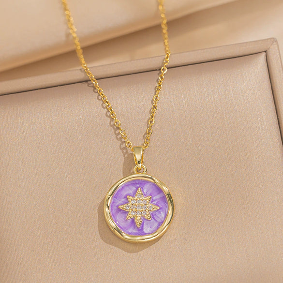 Women's Oil Painting Style Leaf Shaped Necklace Copper Titanium Steel Baroque Elegant Niche Light Luxury French Retro Allmatch Electroplated In Vacuum Furnace