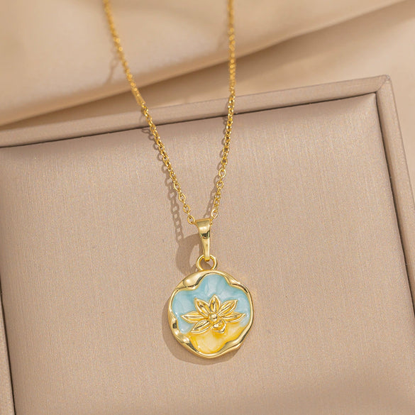 Women's Oil Painting Style Leaf Shaped Necklace Copper Titanium Steel Baroque Elegant Niche Light Luxury French Retro Allmatch Electroplated In Vacuum Furnace