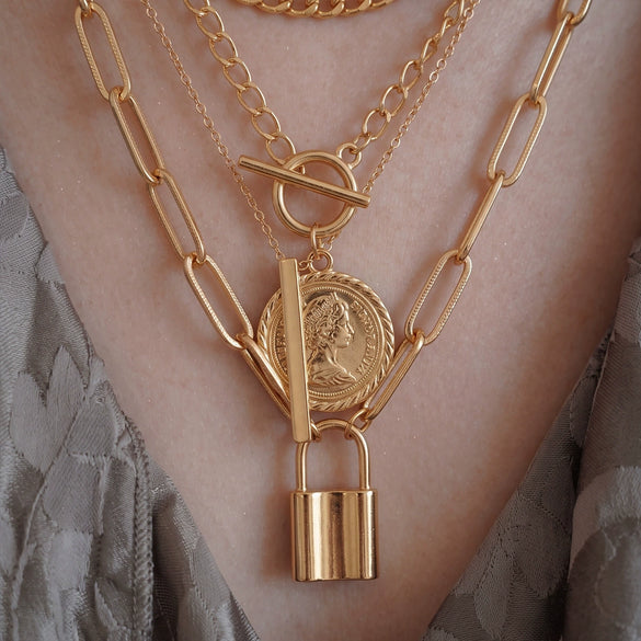 Women's Old Money Style Alloy Coin Disc Tassel Necklace Set With Geometric Round Zinc Alloy Pendants And Polished Electroplated Finish