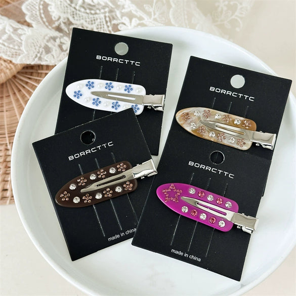Women's Old Money Style Floral Acetic Acid Duckbill Hair Clip With Seamless Marble Pattern Handmade