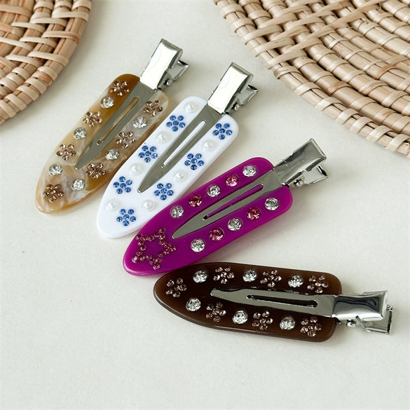 Women's Old Money Style Floral Acetic Acid Duckbill Hair Clip With Seamless Marble Pattern Handmade