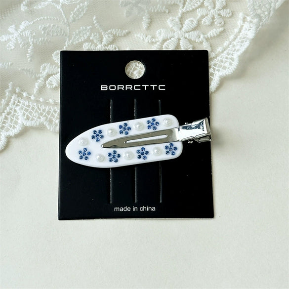 Women's Old Money Style Floral Acetic Acid Duckbill Hair Clip With Seamless Marble Pattern Handmade