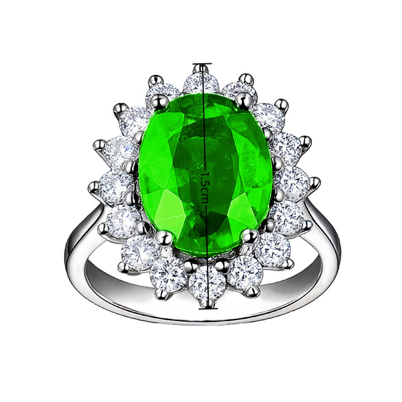 Women's Open Adjustable Copper Geometric Ring With Emerald Style Zircon Inlay Electroplated Luxury Princess Wedding Band