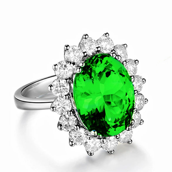 Women's Open Adjustable Copper Geometric Ring With Emerald Style Zircon Inlay Electroplated Luxury Princess Wedding Band