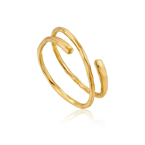Women's Open Copper Ring With Geometric Multi Layer Design And Electroplated Gold Finish Fashion Index Finger Ring