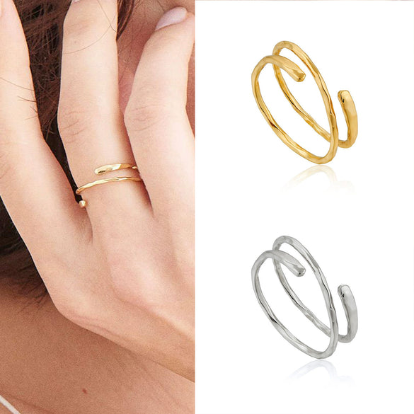 Women's Open Copper Ring With Geometric Multi Layer Design And Electroplated Gold Finish Fashion Index Finger Ring