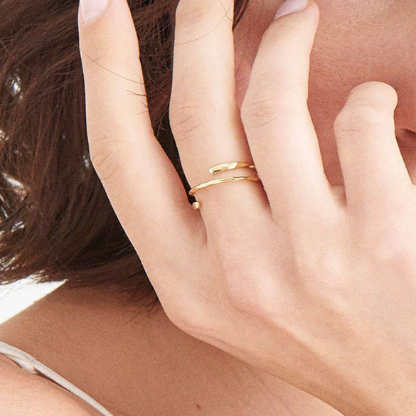 Women's Open Copper Ring With Geometric Multi Layer Design And Electroplated Gold Finish Fashion Index Finger Ring