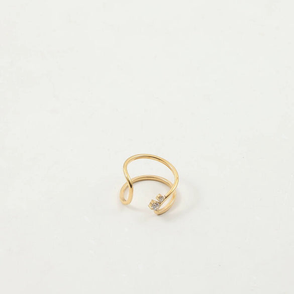 Women's Open End Titanium Steel Ring With Zirconia And 18K Gold Electroplated Geometric Floral Design