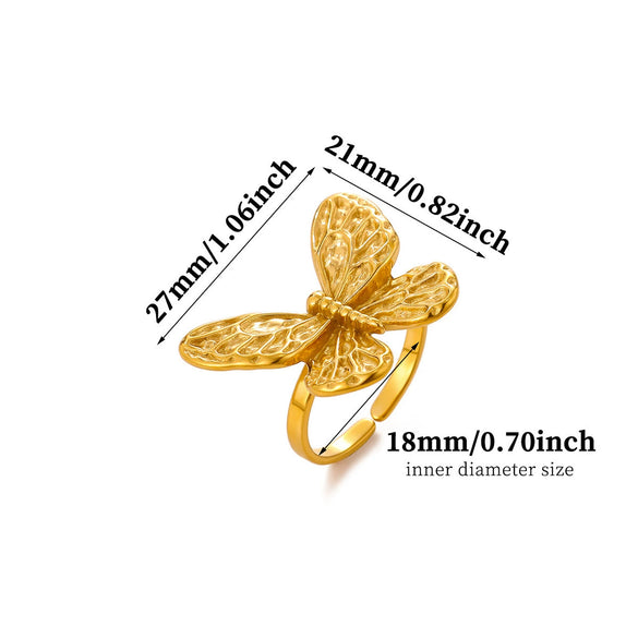 Women's Open Flower Ring In Goldplated Stainless Steel Fivepetal Floral Design With Textured Botanical Style