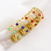 Women's Open Ring Stainless Steel Natural Stone Gem Inlaid Geometric Handmade Fine Polishing Furnace Vacuum