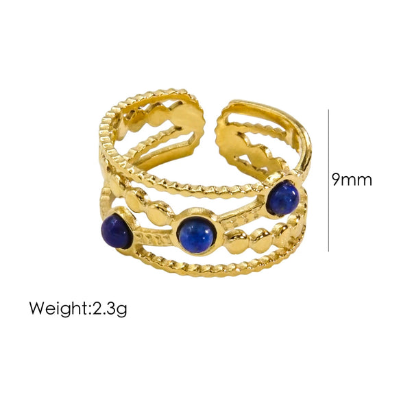 Women's Open Ring Stainless Steel Natural Stone Gem Inlaid Geometric Handmade Fine Polishing Furnace Vacuum