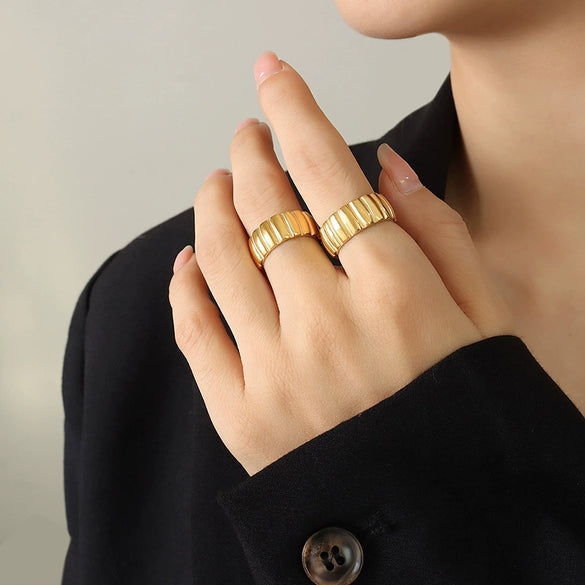 Women's Open Ring 316L Stainless Steel Geometric Striped 18K Gold Electroplated