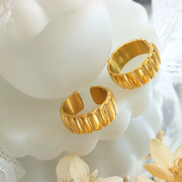 Women's Open Ring 316L Stainless Steel Geometric Striped 18K Gold Electroplated