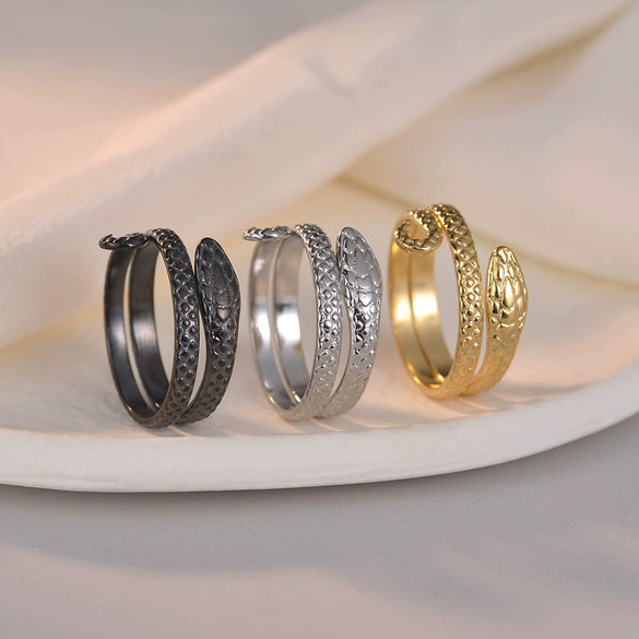 Women's Open Snakeshaped Titanium Steel Ring With Geometric Design And Electroplating