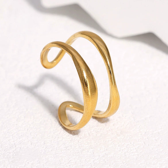 Women's Open Stainless Steel Ring With Electroplated Geometric Line Design Simple Minimalist Adjustable Jewelry