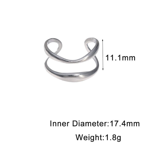 Women's Open Stainless Steel Ring With Electroplated Geometric Line Design Simple Minimalist Adjustable Jewelry