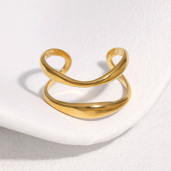 Women's Open Stainless Steel Ring With Electroplated Geometric Line Design Simple Minimalist Adjustable Jewelry