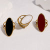 Women's Open Stainless Steel Ring With Electroplated Vintage Geometric Oval Design