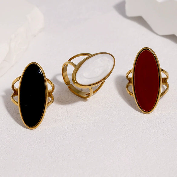 Women's Open Stainless Steel Ring With Electroplated Vintage Geometric Oval Design