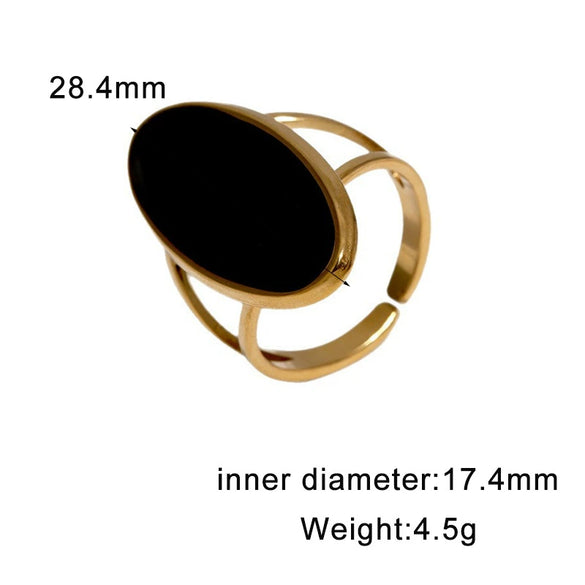 Women's Open Stainless Steel Ring With Electroplated Vintage Geometric Oval Design