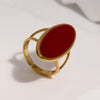 Women's Open Stainless Steel Ring With Electroplated Vintage Geometric Oval Design