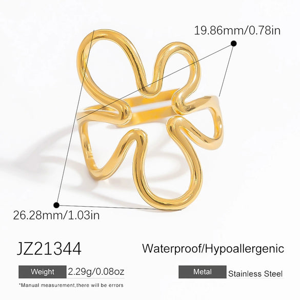 Women's Open Stainless Steel Ring With Geometric Design And Electroplating
