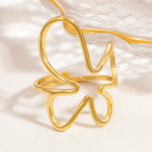 Women's Open Stainless Steel Ring With Geometric Design And Electroplating