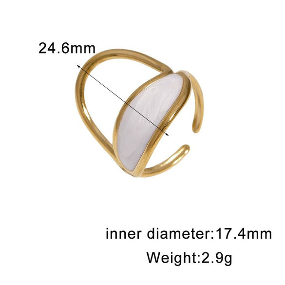 Women's Open Stainless Steel Ring With Vintage Oil Drip Geometric Design And 18K Gold Electroplated Non Fading Finish