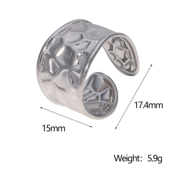 Women's Open Stainless Steel Ring With Water Ripple Light Luxury Style Electroplated