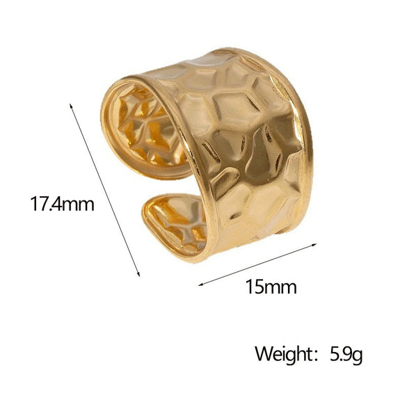 Women's Open Stainless Steel Ring With Water Ripple Light Luxury Style Electroplated