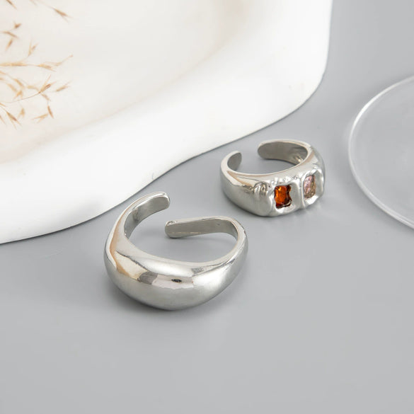 Women's Open Toe Ring In Alloy With Geometric Glass Crystal Embellishment And Stacked Style Design