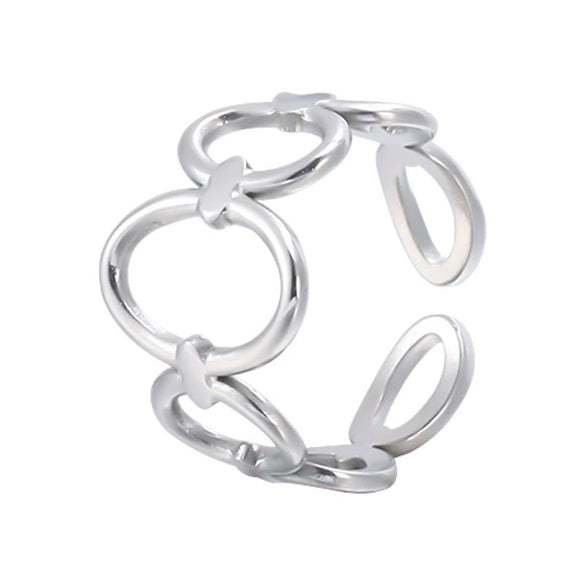 Women's Opening Adjustable Stainless Steel Ring With Geometric Design And Electroplating Treatment