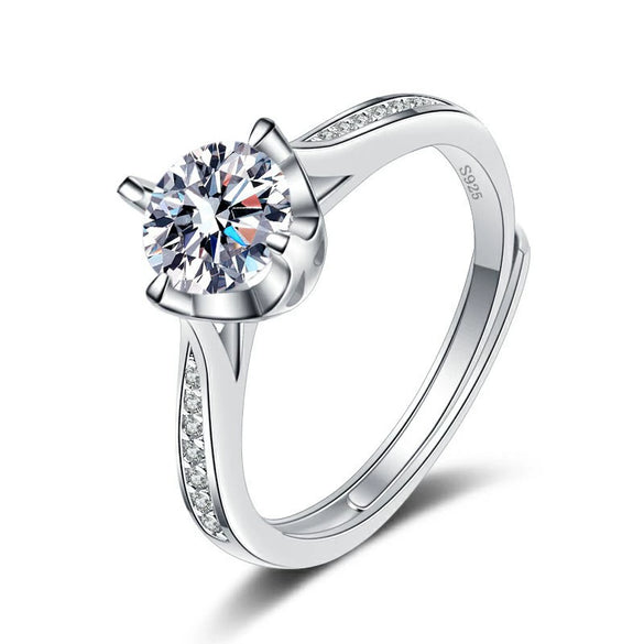 Women's Opening Moissanite Ring S925 Sterling Silver Geometric Electroplated