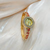Women's Openwork Maple Leaf Enamel Bracelet Quartz Watch With Gemstone And Diamond Inlay And Buckle Closure