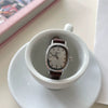 Women's Oval Alloy Case Quartz Watch With Pu Leather Belt And Stainless Steel Horseshoe Buckle Printed Logo Onion Crown Mineral Reinforced Glass Mirror