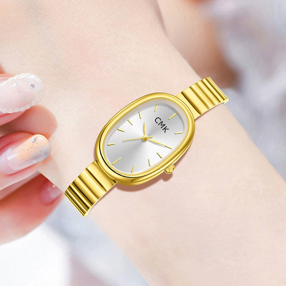Women's Oval Alloy Case Titanium Alloy Strap Quartz Watch