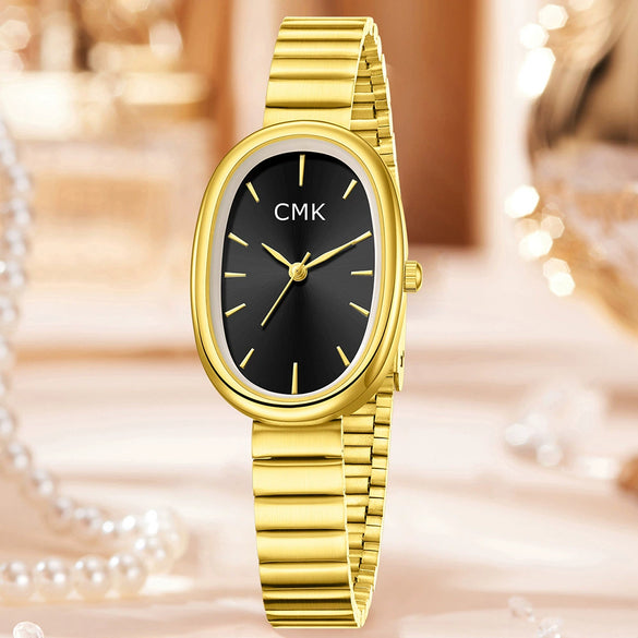 Women's Oval Alloy Case Titanium Alloy Strap Quartz Watch