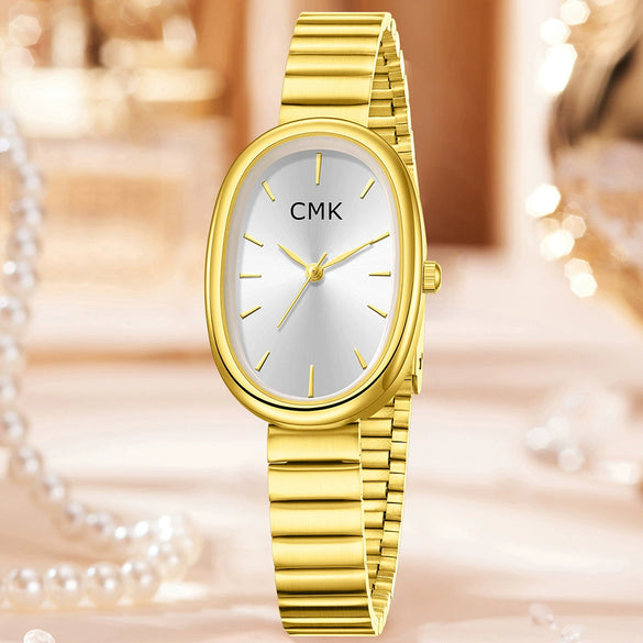 Women's Oval Alloy Case Titanium Alloy Strap Quartz Watch