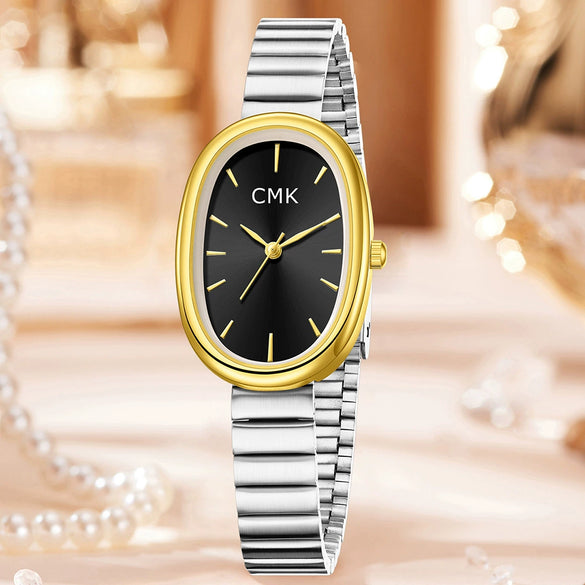 Women's Oval Alloy Case Titanium Alloy Strap Quartz Watch