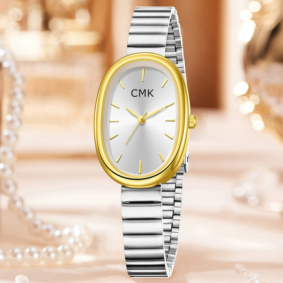 Women's Oval Alloy Case Titanium Alloy Strap Quartz Watch