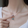 Women's Oval Aquamarine Pendant Necklace In Titanium Steel With Snake Bone Chain And Gold Plated Geometric Clavicle Chain Design